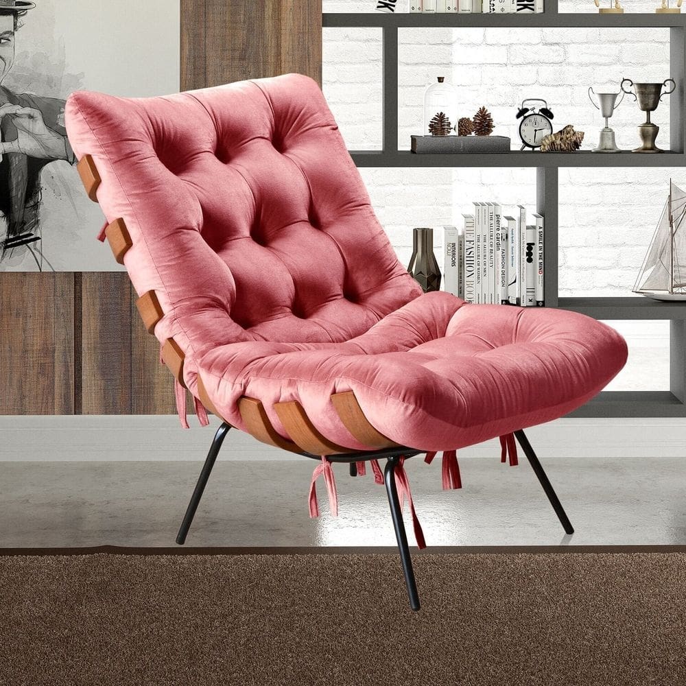Poltrona Base Fixa para Sala de Estar Costela Rosa