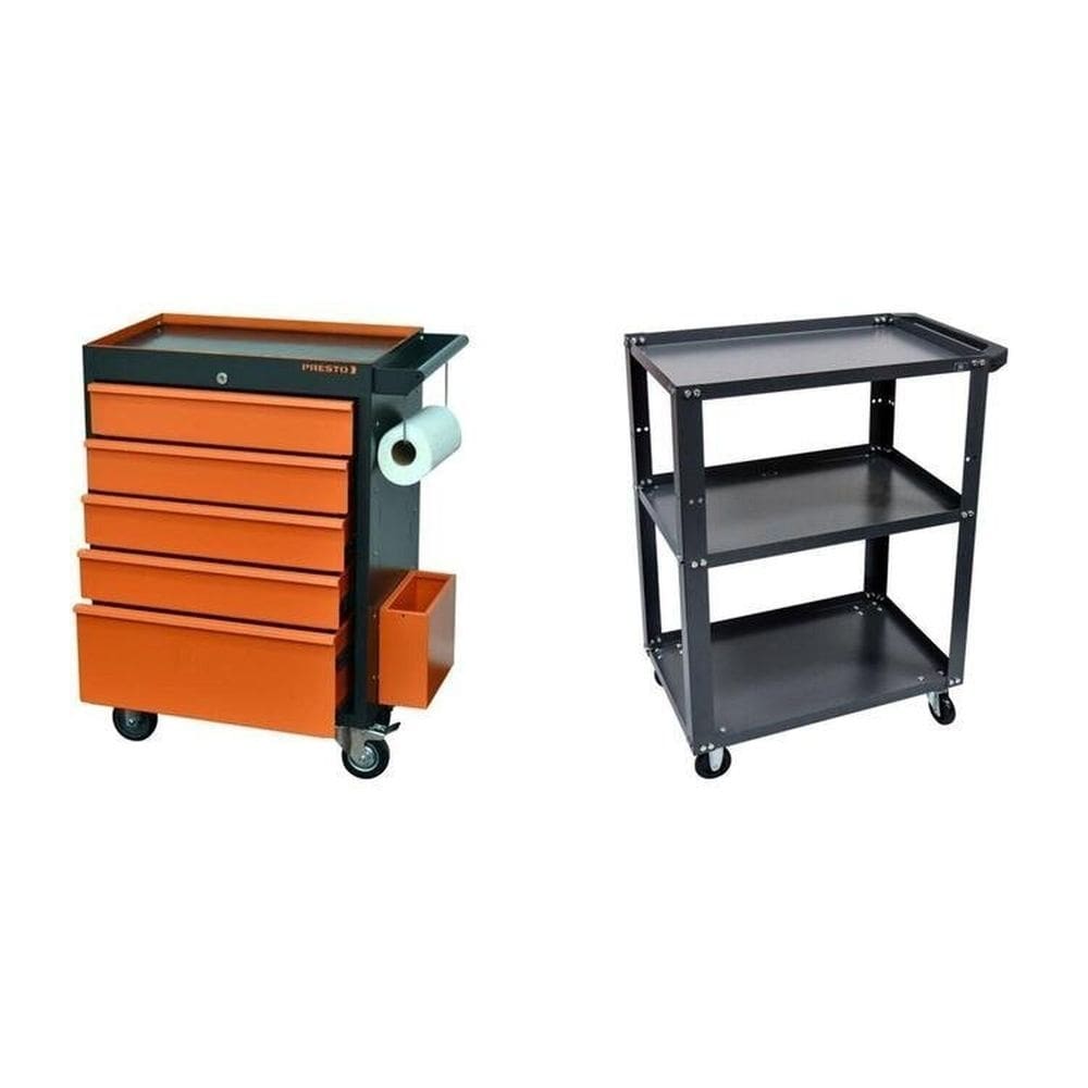 Conjunto 2 Carros de Ferramentas Profissional 5 Gavetas Presto Laranja