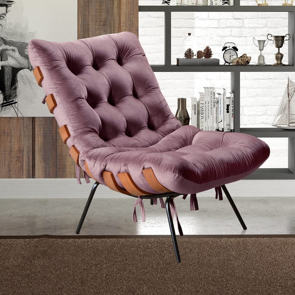 Poltrona Base Fixa para Sala de Estar Costela Roxo