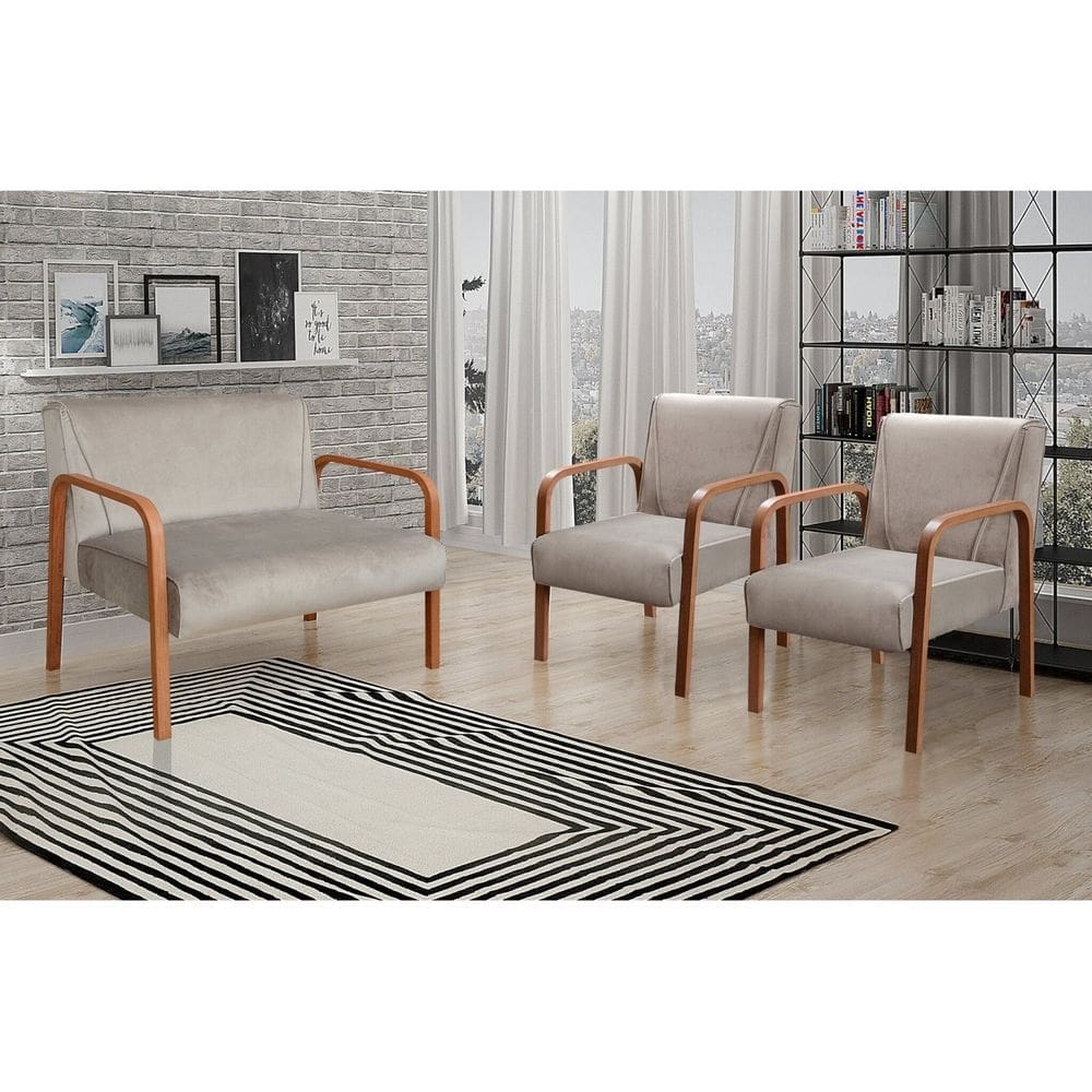 Conjunto Decorativo Anita Namoradeira + Poltronas Sala, Recepção Capuccino 250