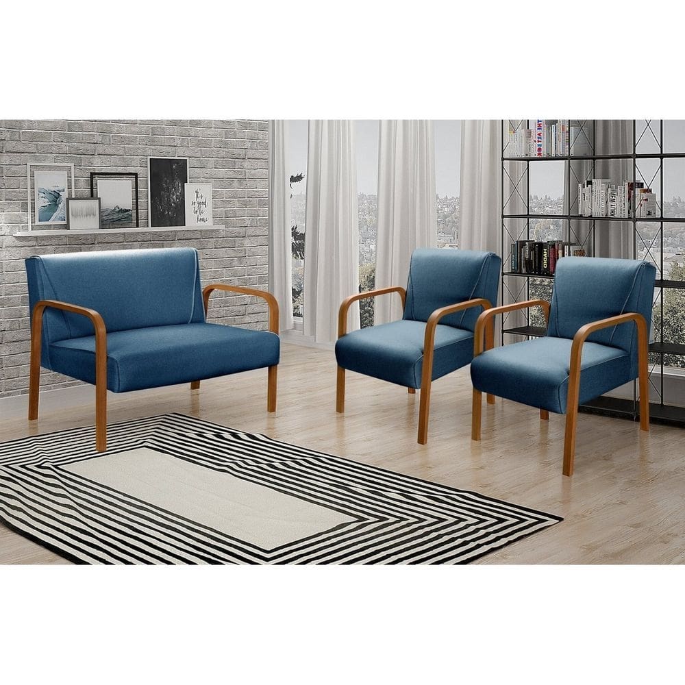 Conjunto Decorativo Anita Namoradeira + Poltronas Sala, Recepção Azul 330