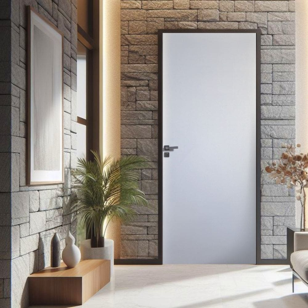 Kit Porta de Madeira Lisa Primer 210x62cm Batente 14cm Branco