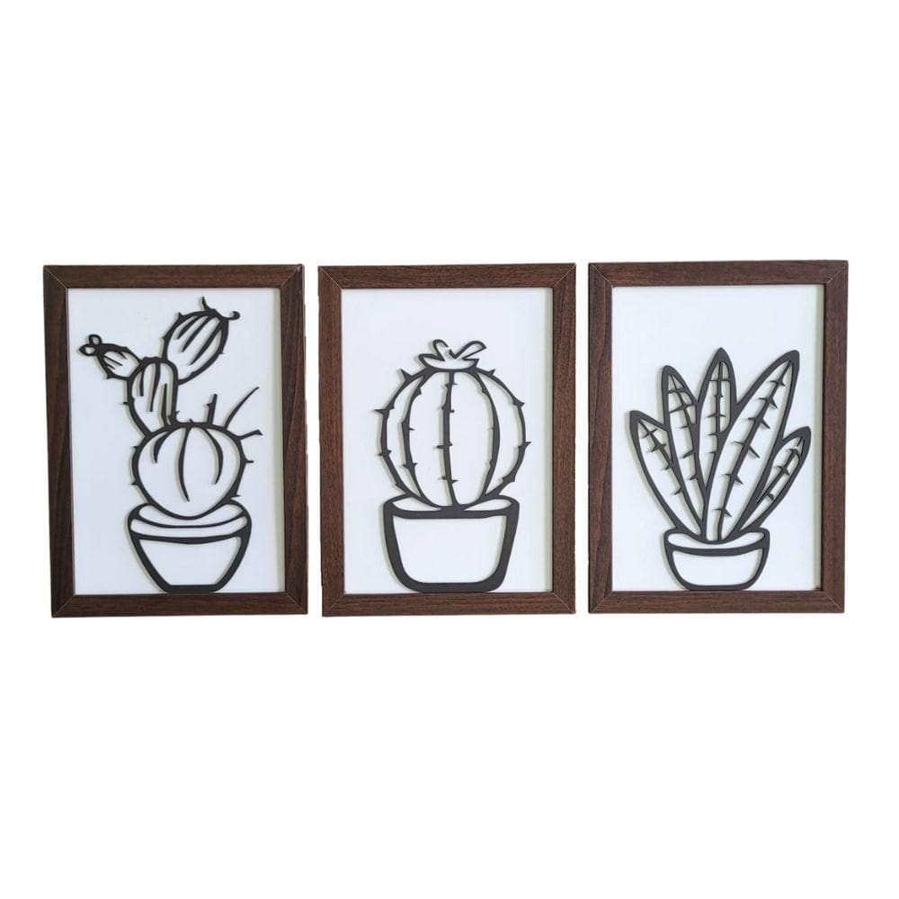 Kit Com 3 Quadros Personalizados Em Mdf (33x24,5) Kit 3 Quadros 3 - Marrom