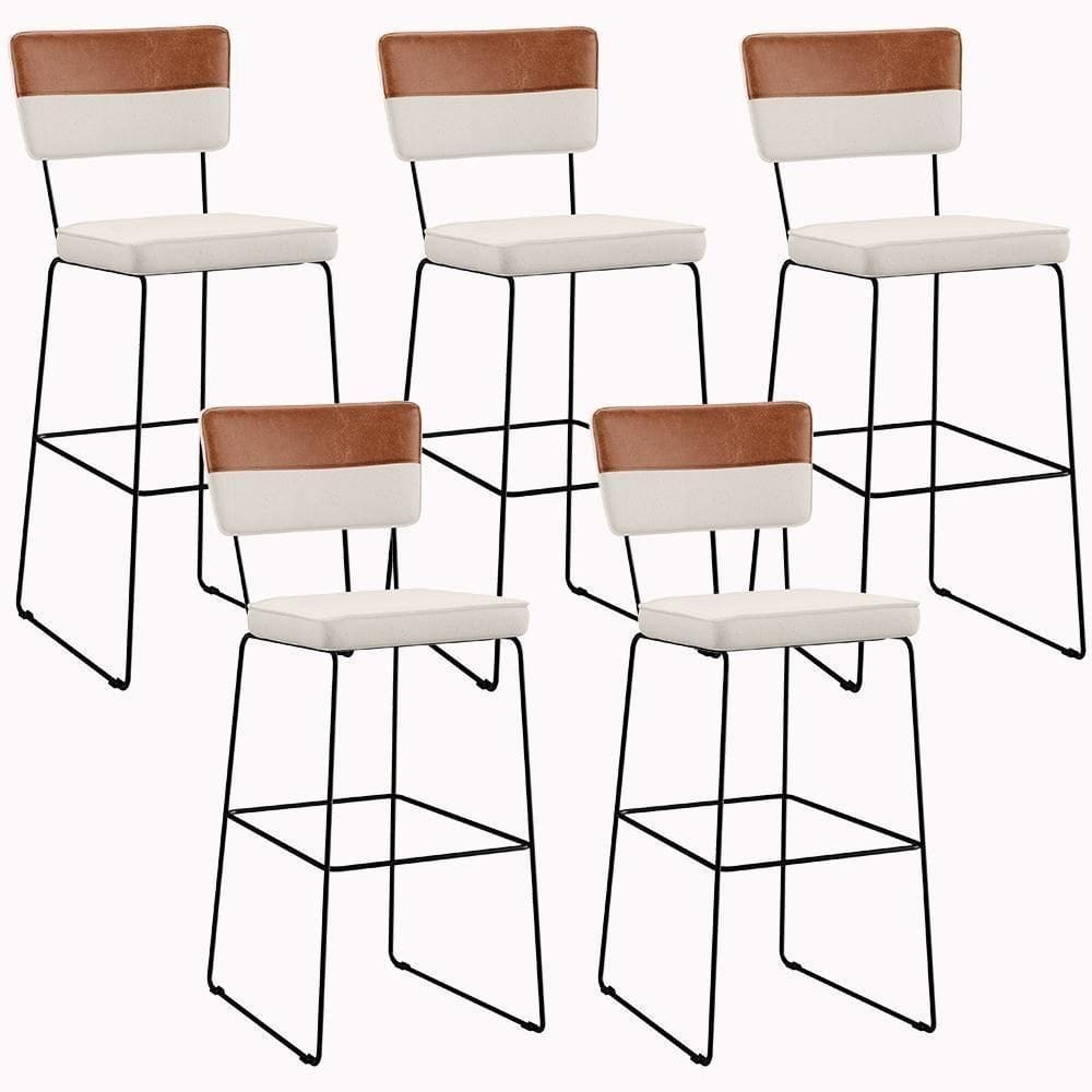 Kit 05 Banquetas Altas Faixa Camel Linho Cru