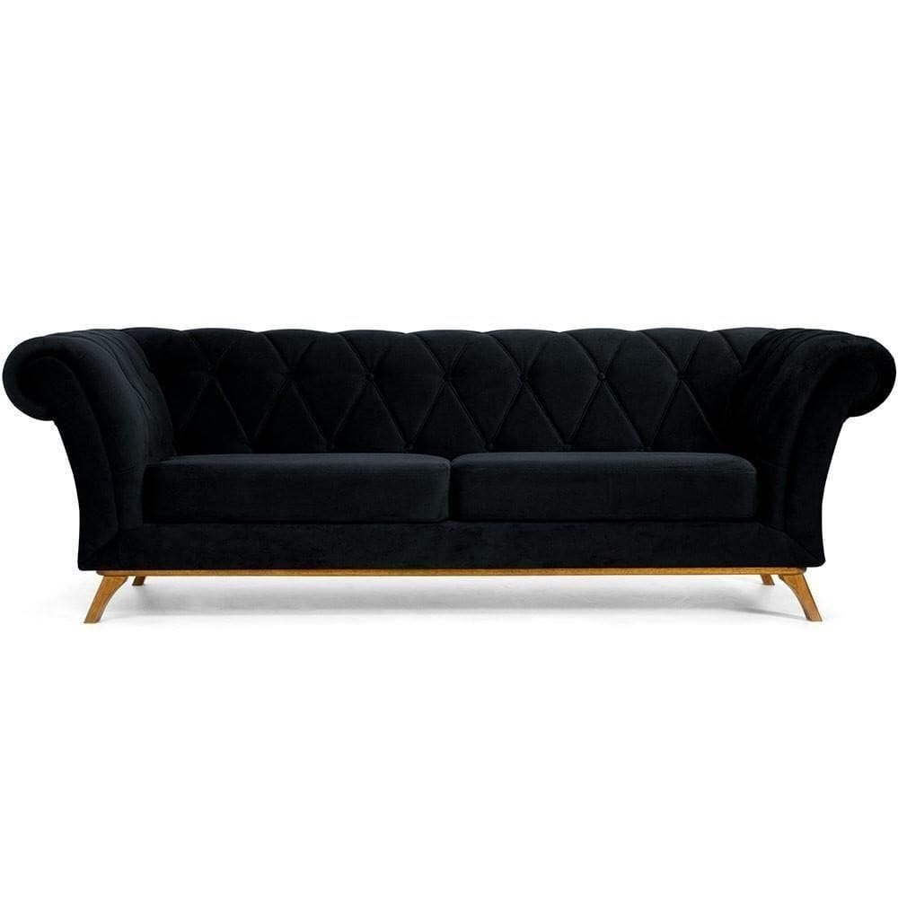 Sofá 3 Lugares Império 230 Cm Veludo Preto C-300