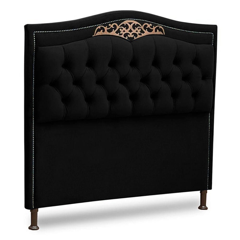 Cabeceira Estofada Box Casal King Size 195cm Corino Preto