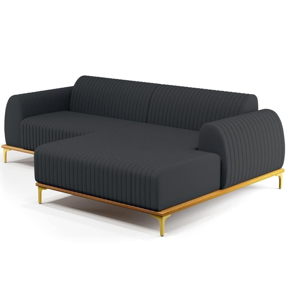Sofá 5 Lugares Com Chaise Direito 300cm Chumbo
