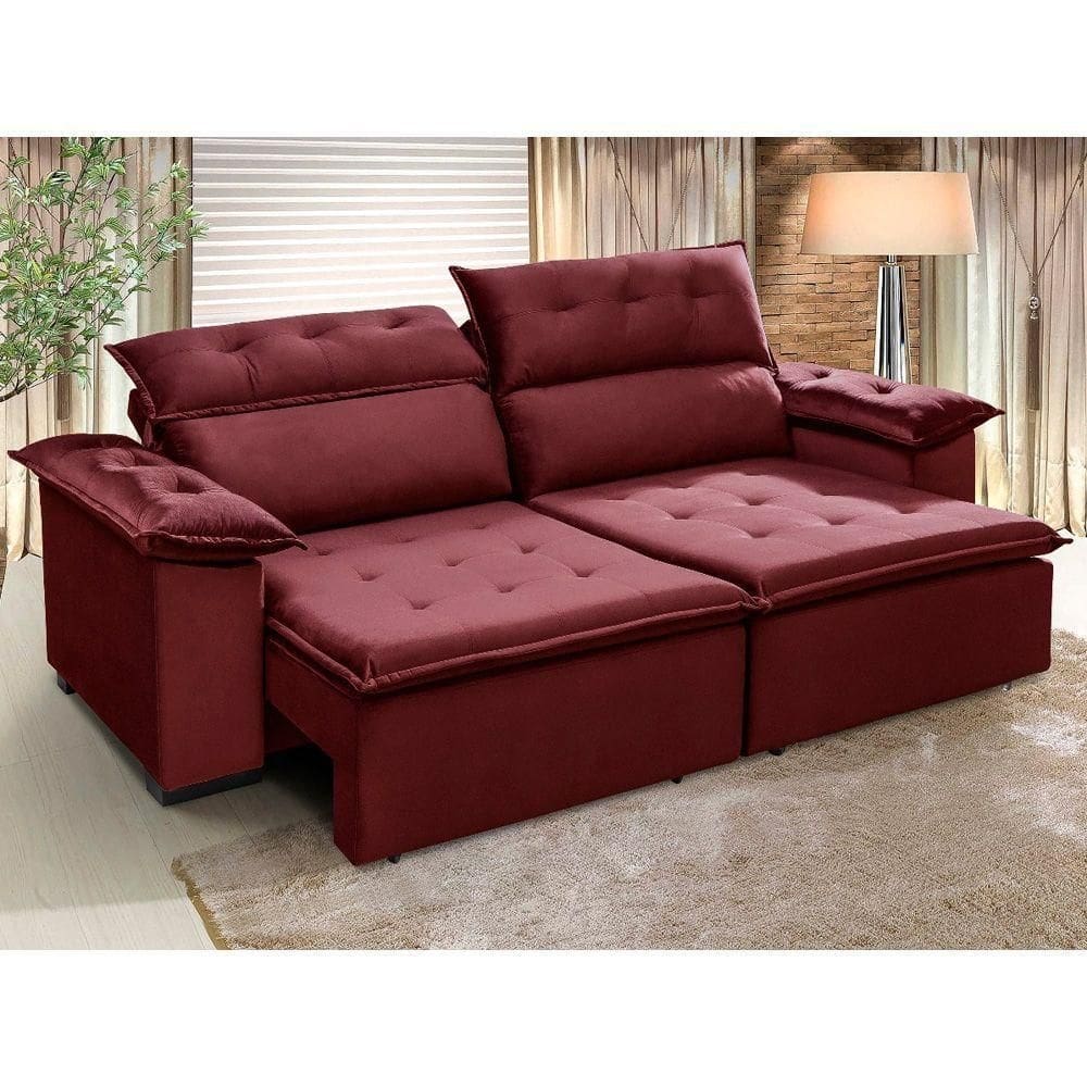 Sofá Retrátil E Reclinável 230 Cm Supremo Veludo Vermelho