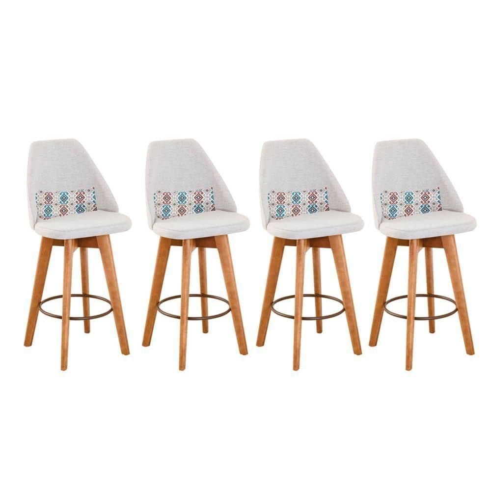 Kit 04 Banquetas Linho Bege E Almofada Mosaico