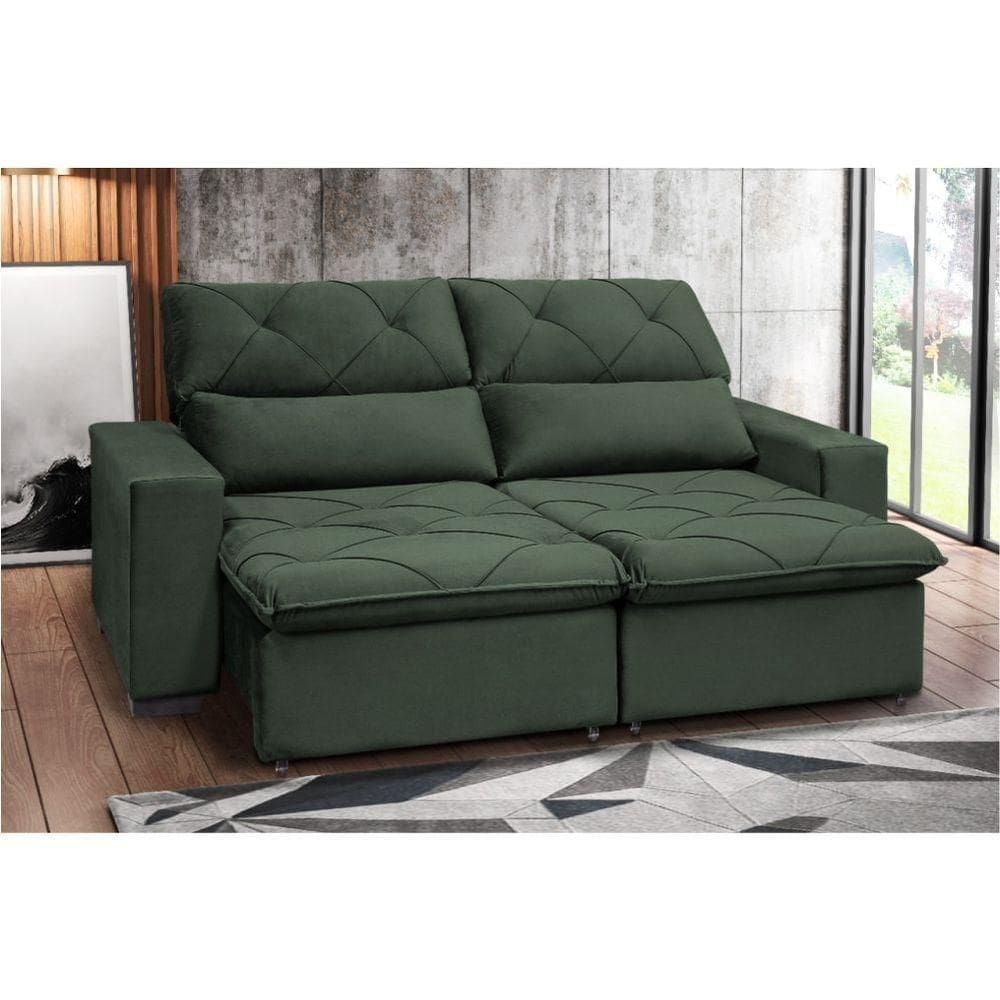Sofá Retrátil E Reclinável 230 Cm Alaska Veludo Verde