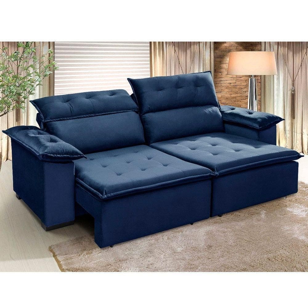 Sofá Retrátil E Reclinável 230 Cm Supremo Veludo Azul