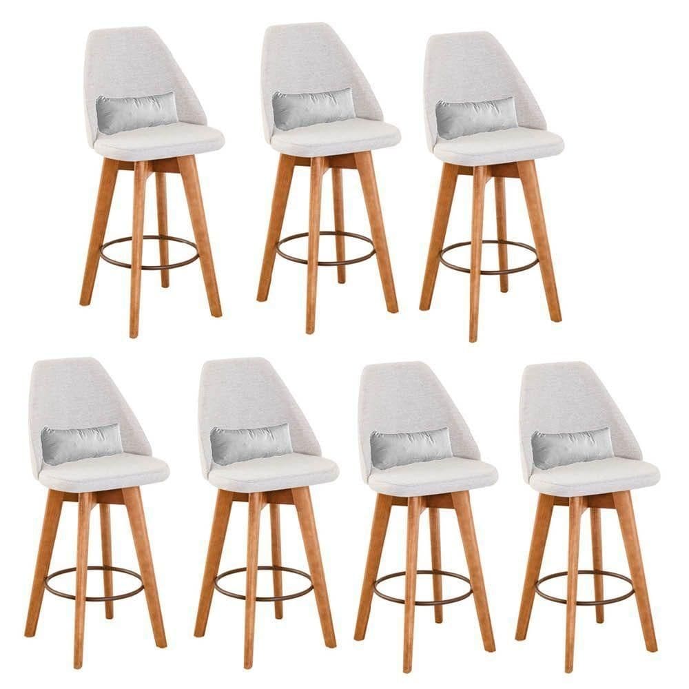 Kit 07 Banquetas Bege Claro E Almofada Sintético Branco