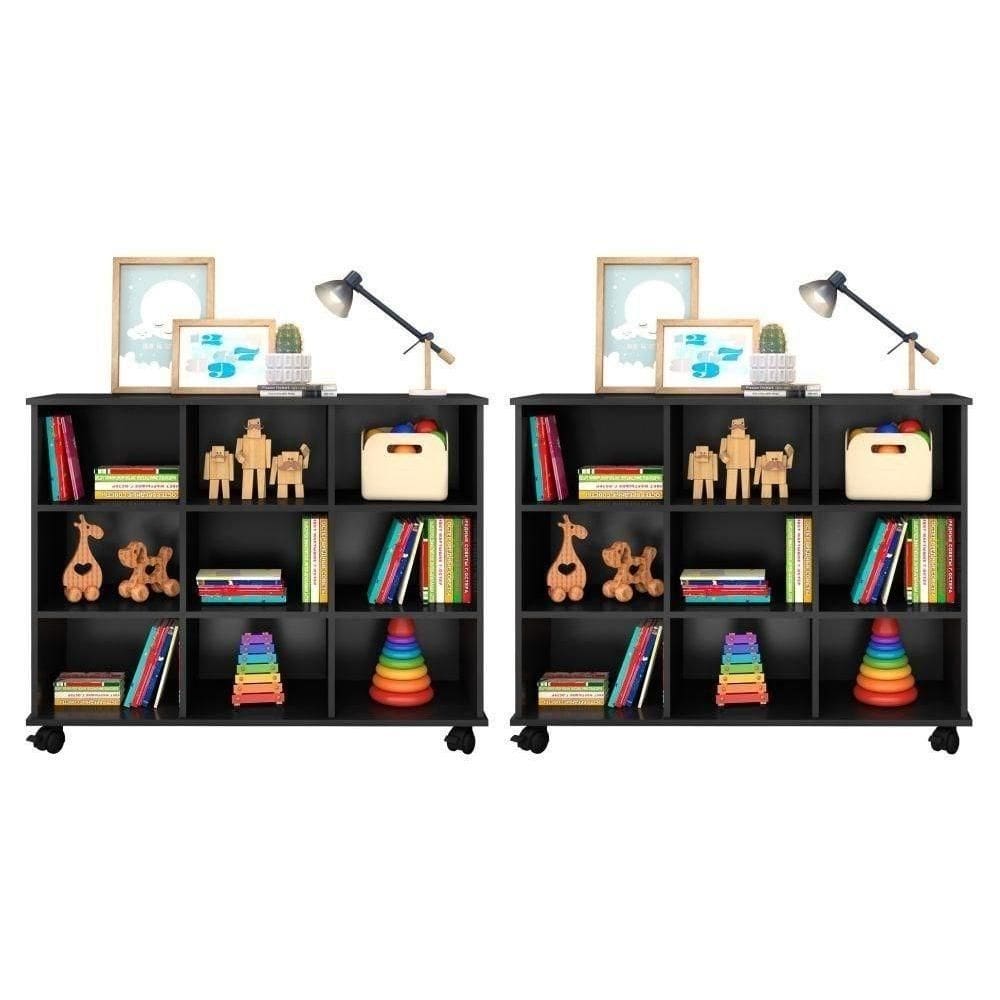 Kit 2 Nichos Organizadores Multifuncionais Com Rodízios Toys Q01 Preto