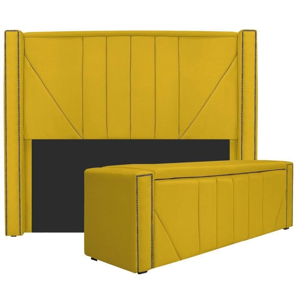 Kit Cabeceira E Calçadeira Baú Solteiro 90cm Corano