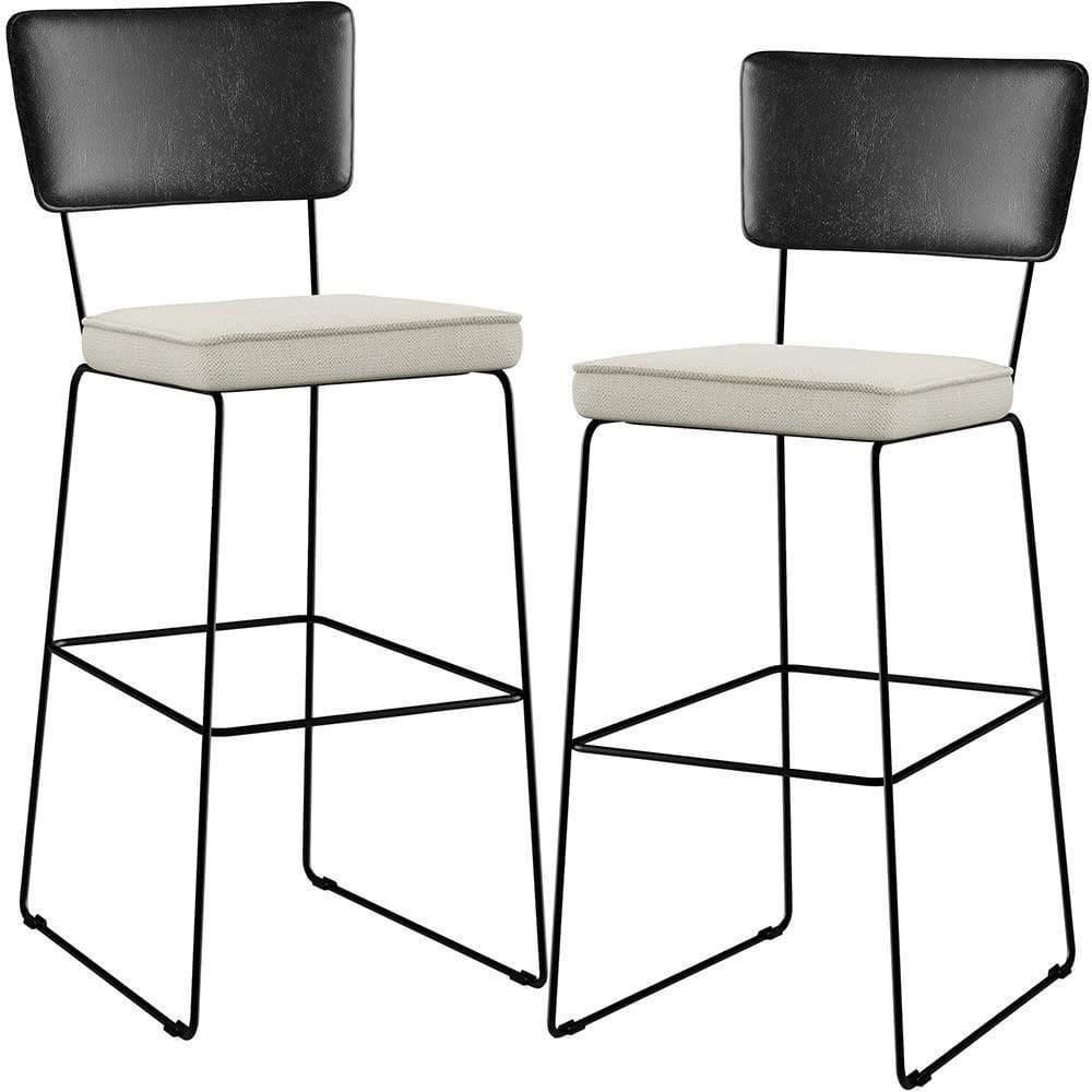 Kit 02 Banquetas Altas Preto Linho Champagne