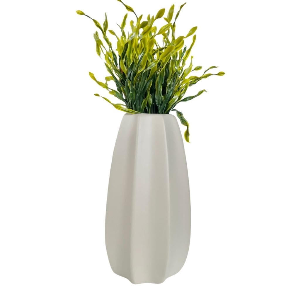 Vaso centro de mesa off white moderno com planta moderna