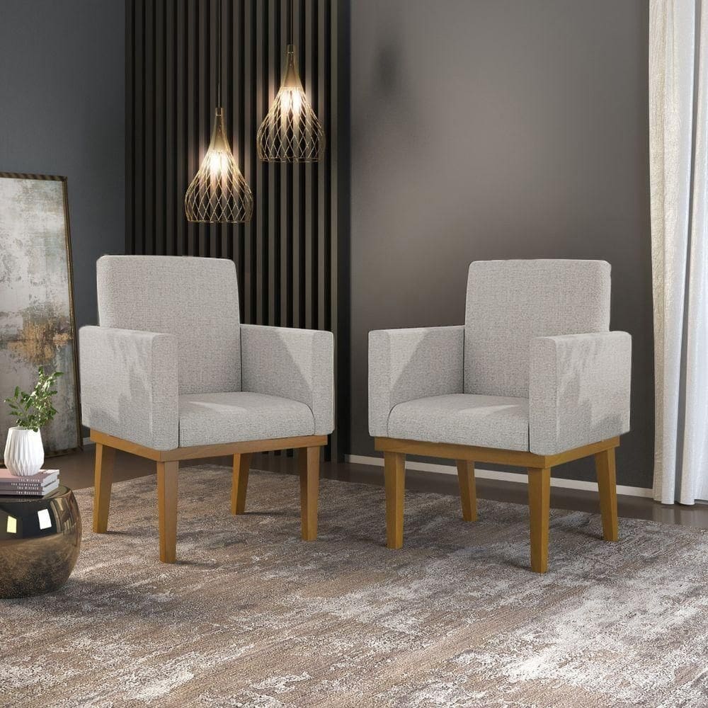 Kit 2 Poltronas Decorativas Nina Reforçada Linho Cinza Claro