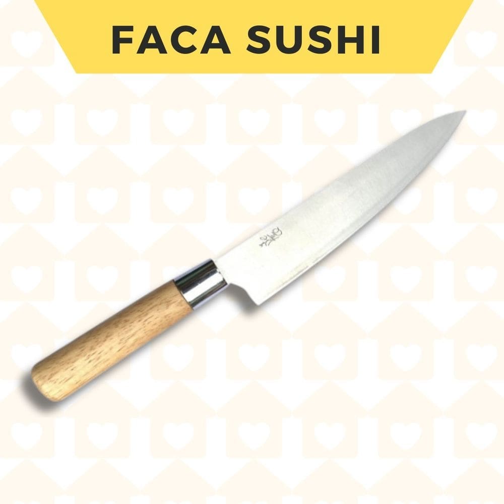 Faca Sushi Cabo Madeira Aço 33cm Profissional Anatomico 1Un