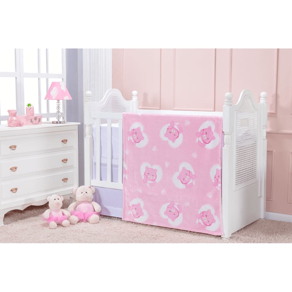 COBERTOR ETRURIA BABY FLANNEL URSO ROSA  0,90M x 1,10M