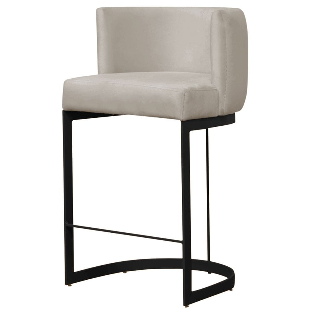 Banqueta Estofada Emily Base Preto Veludo Bege - Montanaris Decor