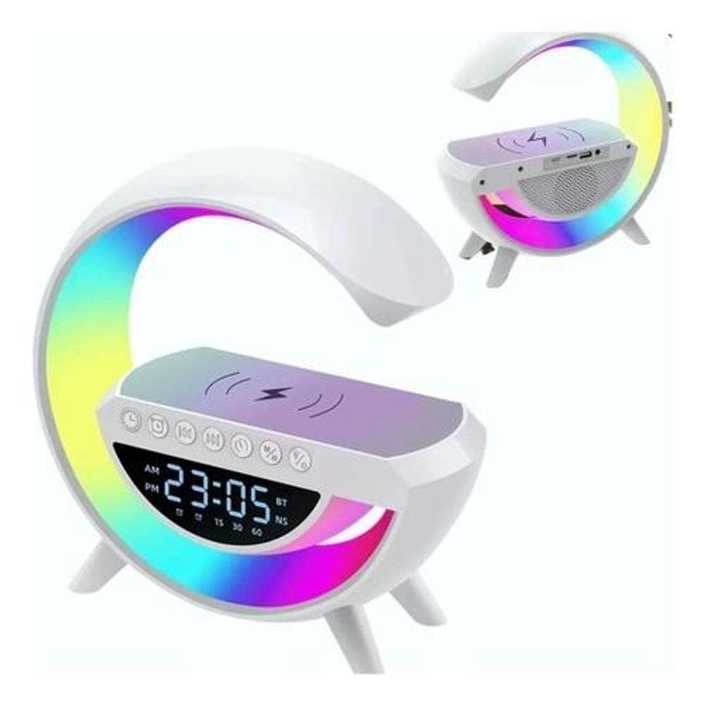 Luminária De Mesa G Speaker Bluetooth Com Relógio Rgb