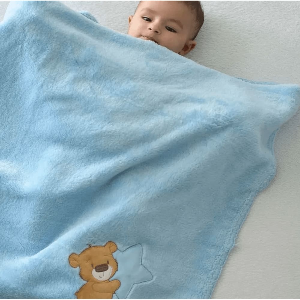 MANTA BABY JOY MICROFIBRA URSO ESTRELA AZUL 0,85CM x 1,00CM