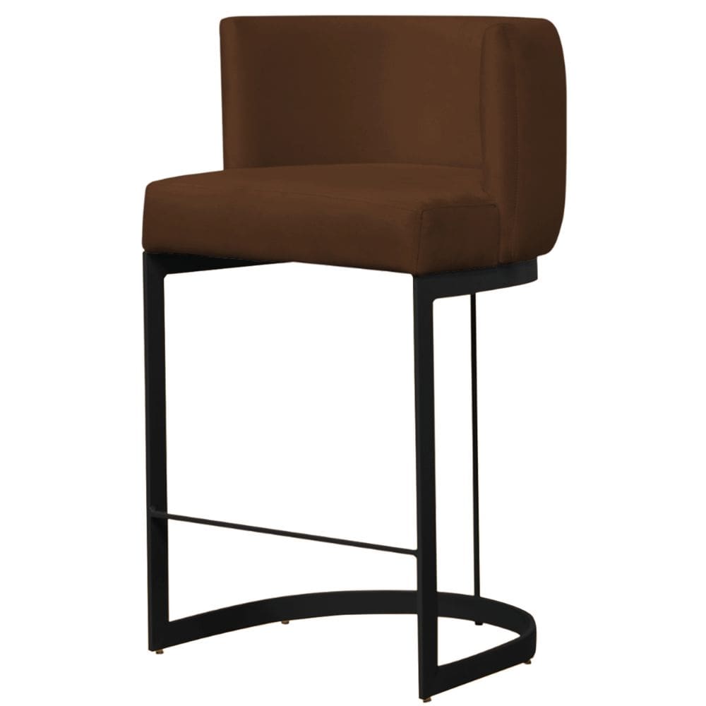 Banqueta Estofada Emily Base Preto Veludo Marrom - Montanaris Decor