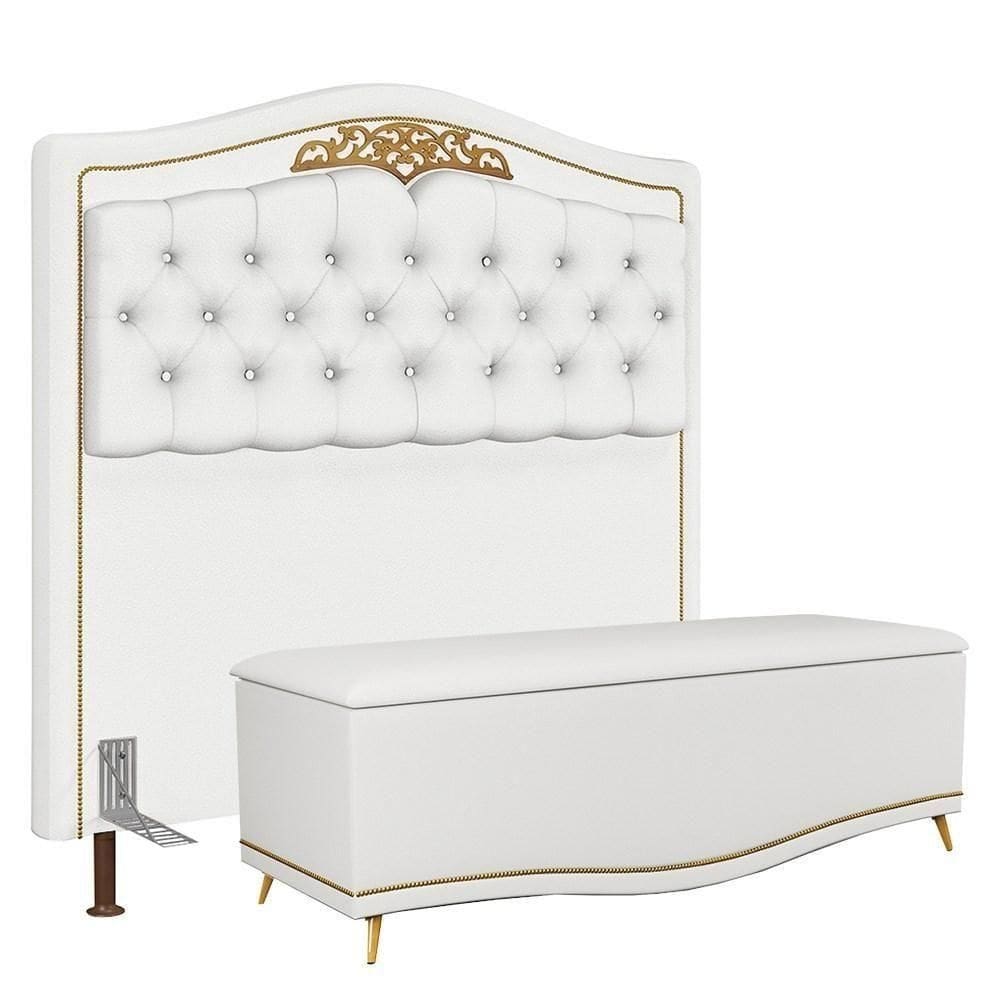 Cabeceira Casal 140Cm C/ Calçadeira Baú J02 Branco