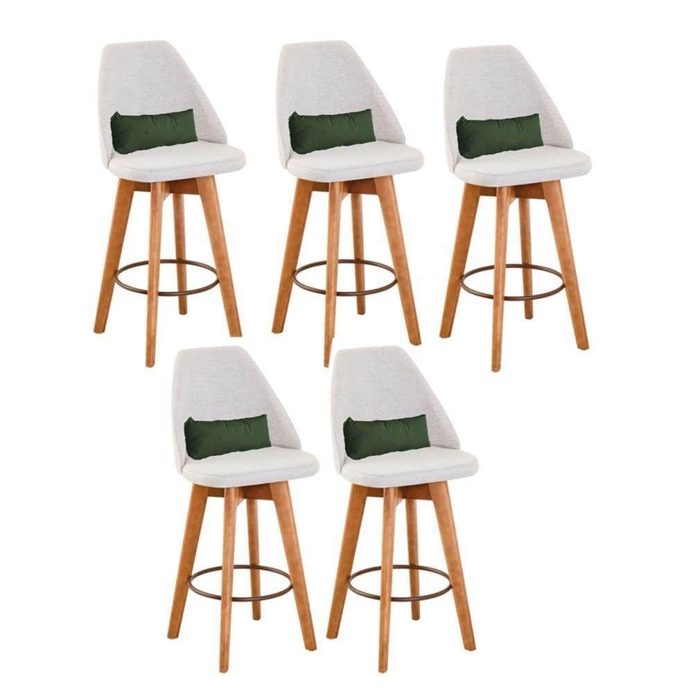 Kit 05 Banquetas Bege Claro E Almofada Suede Verde Musgo