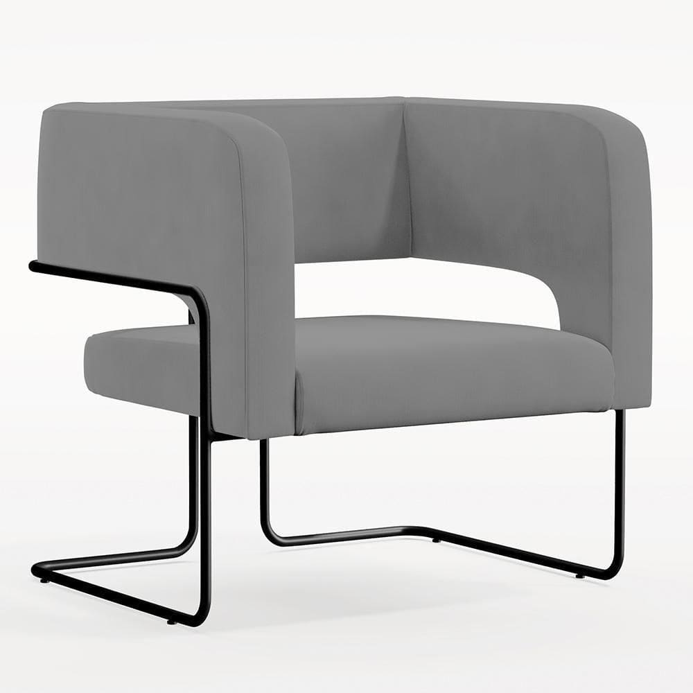Poltrona Base De Aço Preto Veludo Cinza C-317