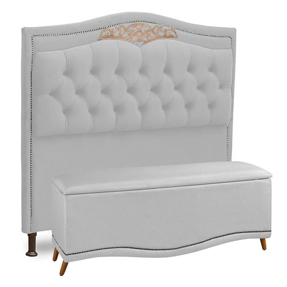 Cabeceira E Calçadeira Baú Box Casal Queen Size 160cm Branco