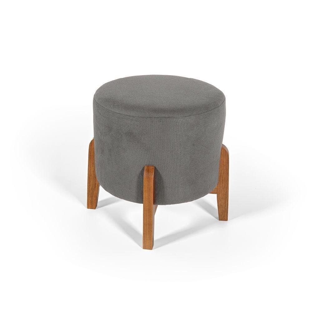 Puff Estofado Redondo Berlim Cinza