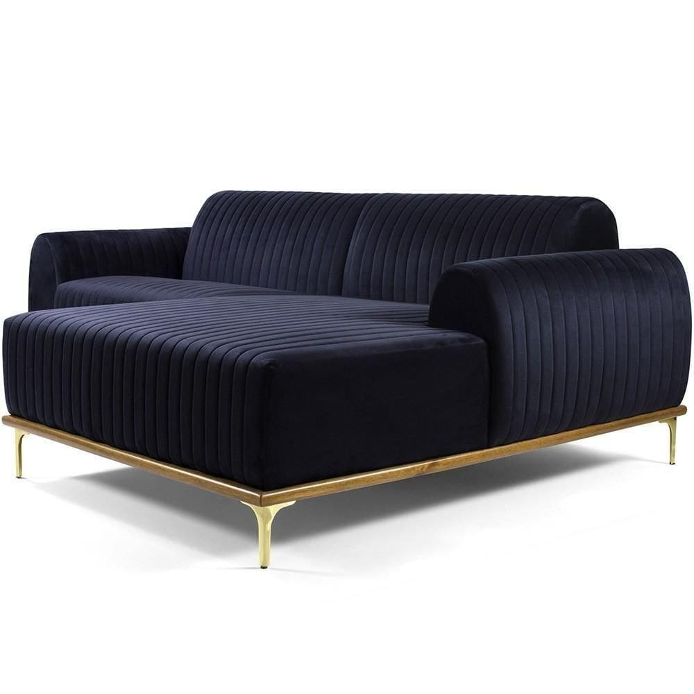 Sofá 5 Lugares Com Chaise Molino 320 Cm Azul Marinho C-287