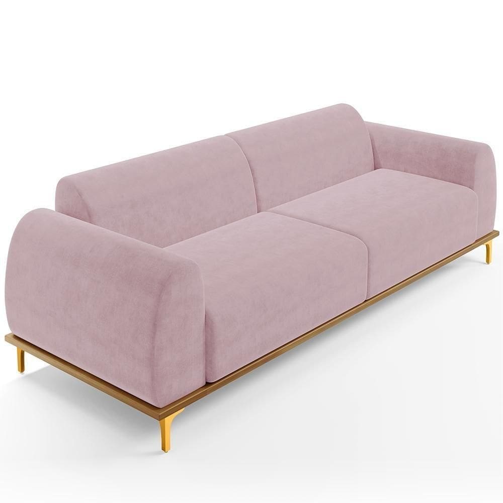 Sofá 03 Lugares Kiev 230 Cm Veludo Rosê C-305