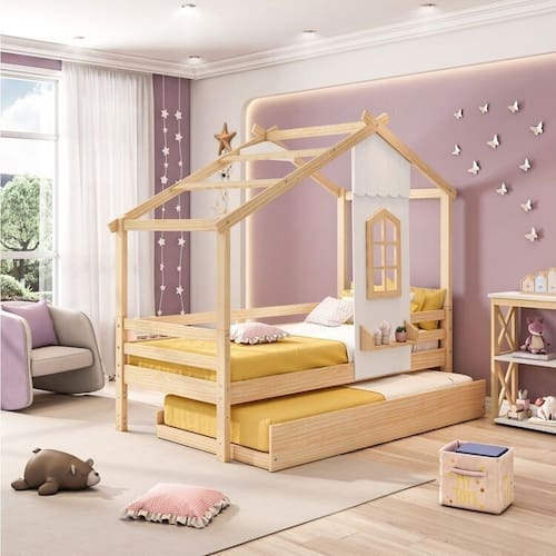 Bicama Infantil Prime House com Telhado V e Janelinha Casatema Branco/Natural Menor preço em Bicama Infantil Prime House com Telhado V e Janelinha Casatema Branco/Natural
