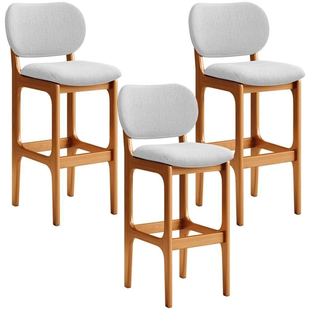 Kit 3 Banquetas Alta Betta Imbuia Linho Cinza
