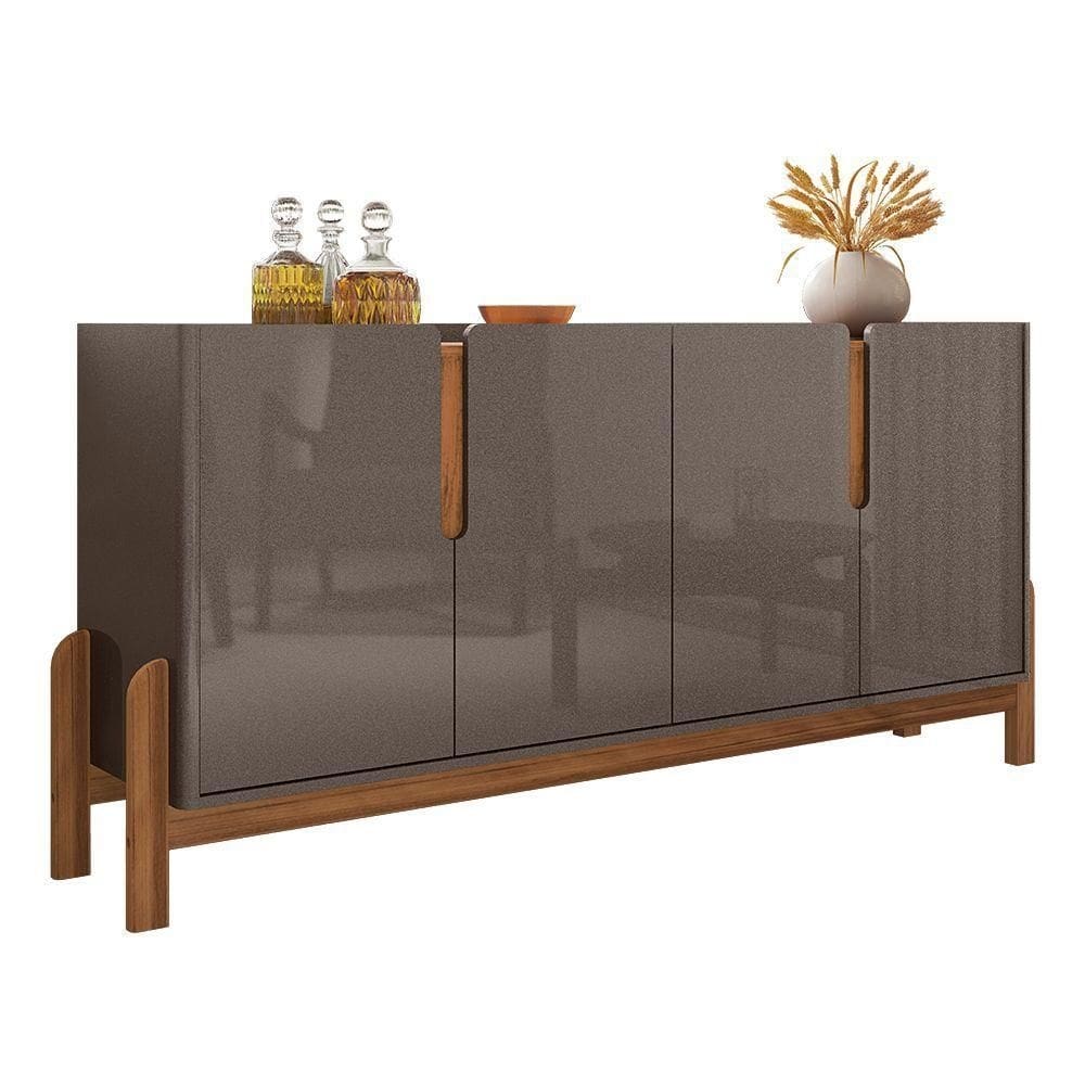 Aparador Buffet 4 Portas Belle 170 Cm Cinza Pérola E Cedro