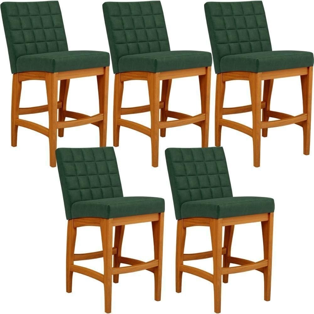 Kit 05 Banquetas Baixa Cozinha Bancada L02 Verde Musgo