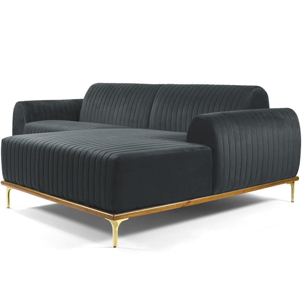 Sofá 5 Lugares Com Chaise Molino 320 Cm Veludo Cinza C-317