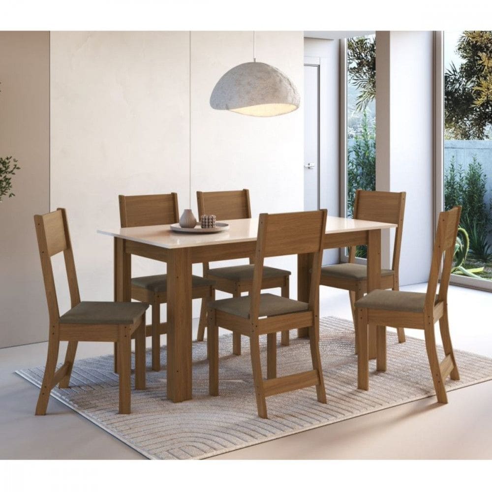 Conjunto De Mesa 1,50cm Belgica Com 6 Cadeiras Indekes