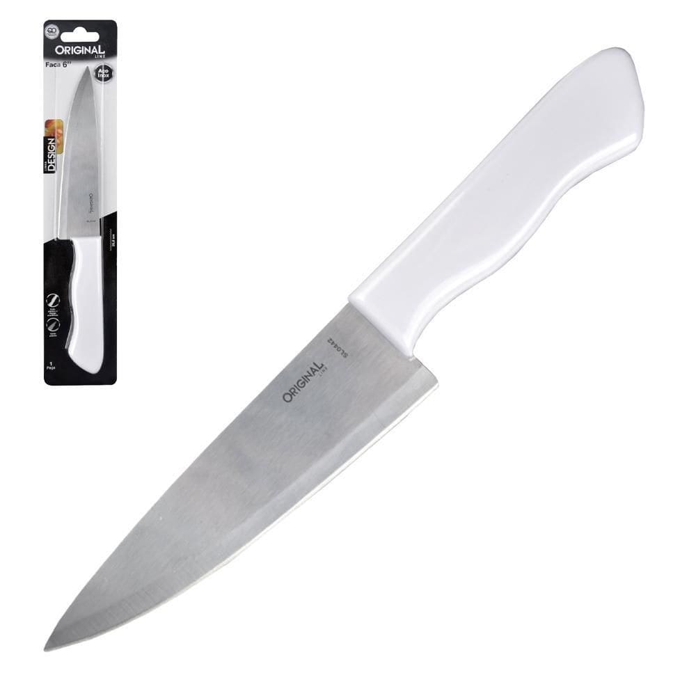 Faca De Carne Peixeira De Inox 6`` Cabo Plastico Branco