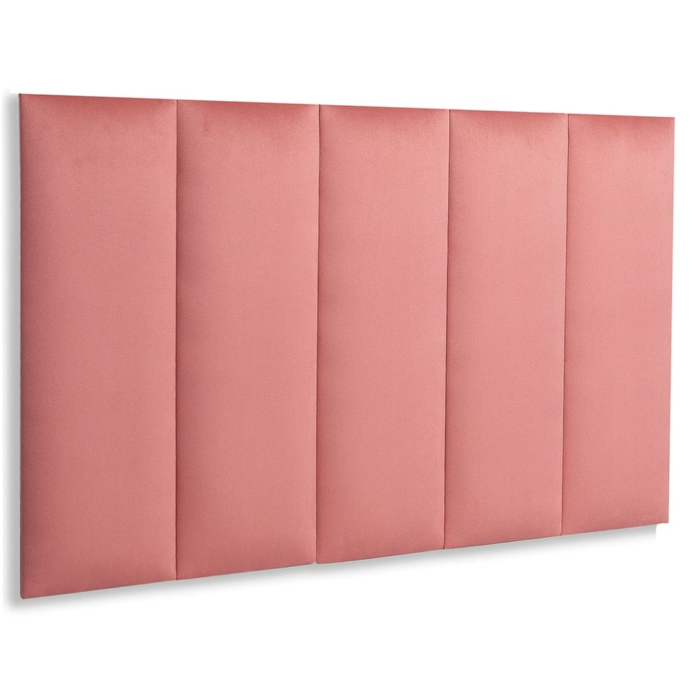 Cabeceira Solteiro Estofada Kit 5 Placas Reta - Veludo Rosê