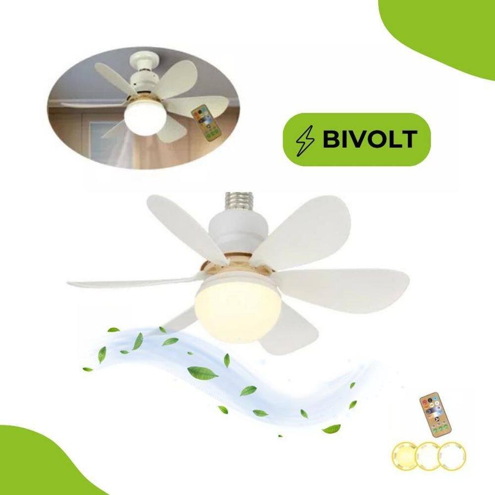Ventilador De Teto Com Lâmpada E27 30W Silenciosa E Bivolt