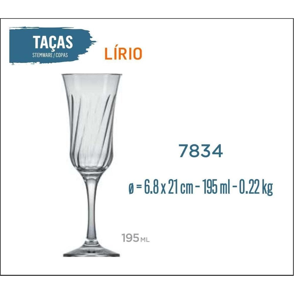 12 Taças Lírio 195Ml - Champanhe Espumante Frisante