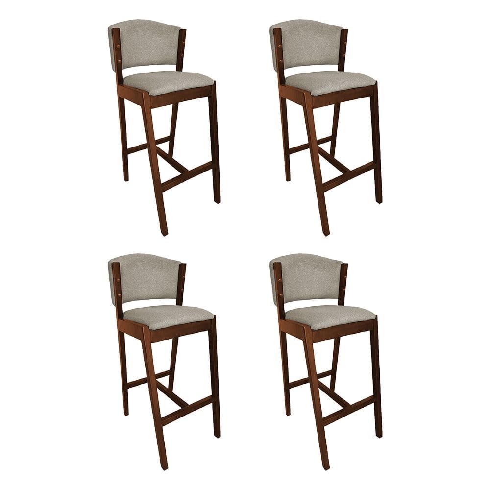 Kit 4 Banquetas Alta De Madeira Maciça Natural Premium Ana Com Encosto Linho Bege