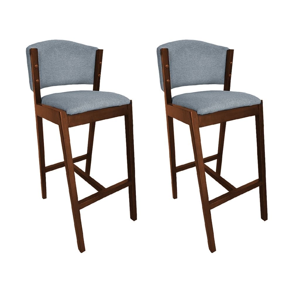 Kit 2 Banquetas Alta De Madeira Maciça Natural Premium Ana Com Encosto Linho Cinza