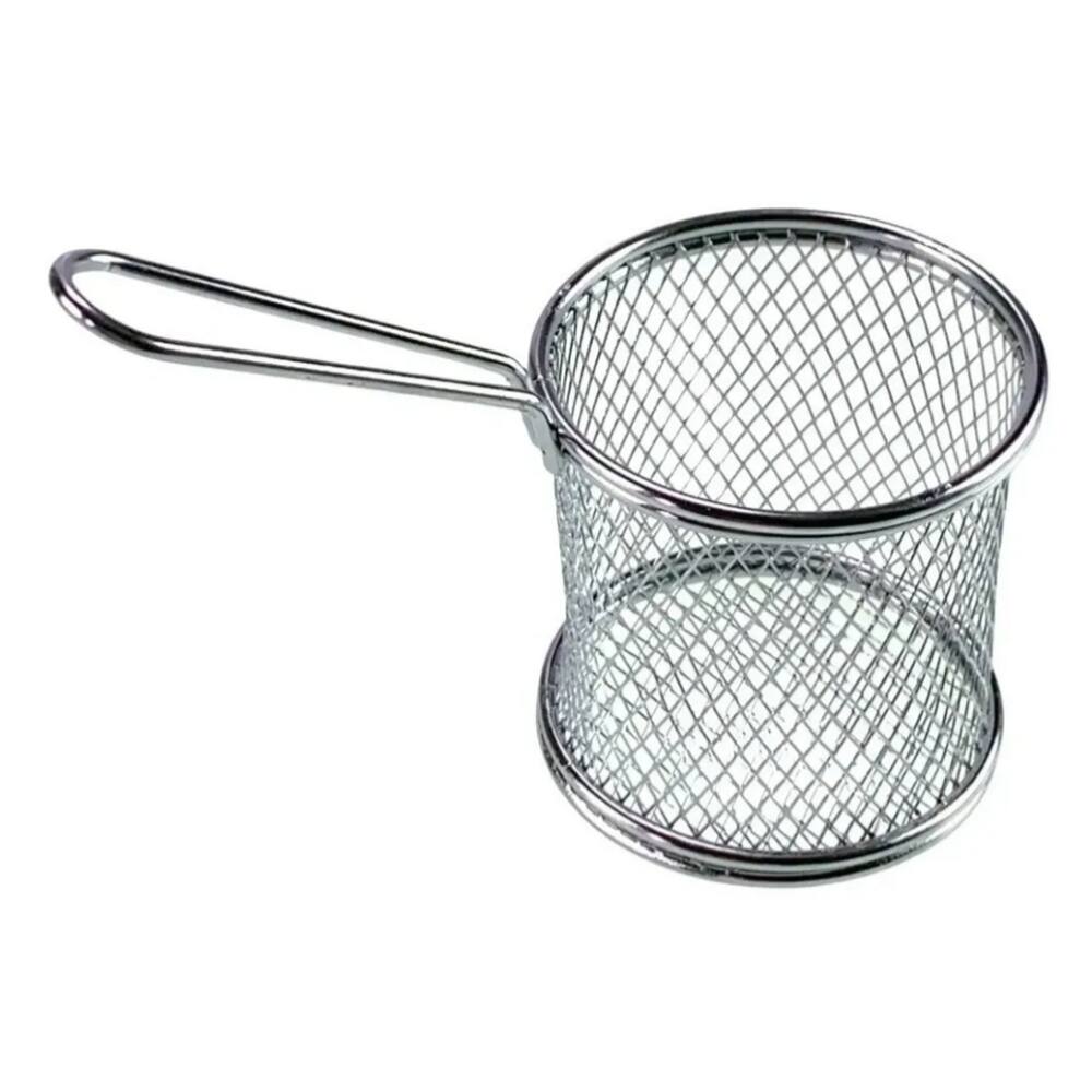 Mini Cesto Redondo Em Inox P/ Servir Batata Frita E Porções