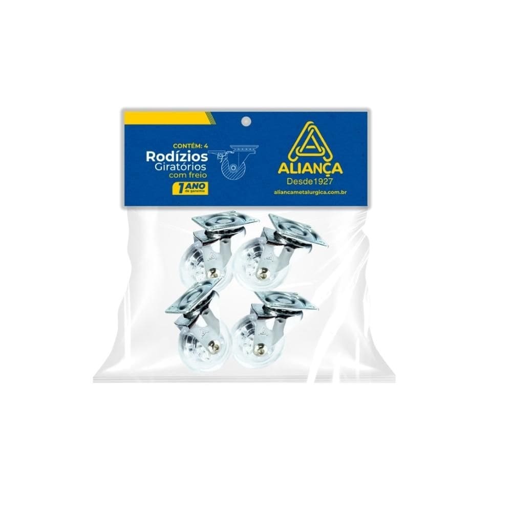 rodizios mesa sem freio com 4 uni transparente 50mm alianca