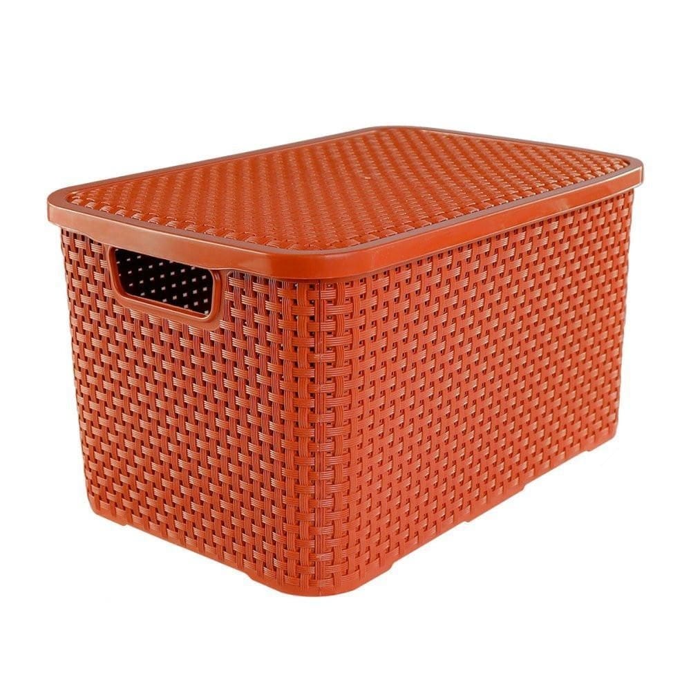 Caixa Organizadora Rattan Cesto Tampa 15 Litros Terracota