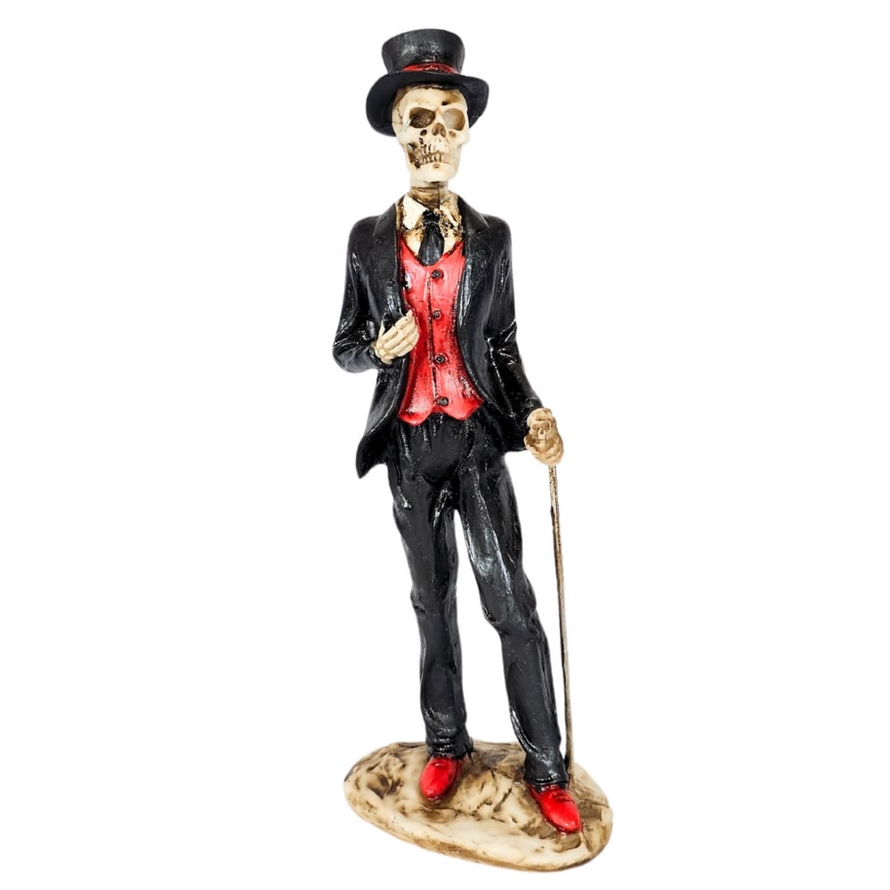 Imagem Exu Caveira terno Umbanda Candomblé resina 27 cm